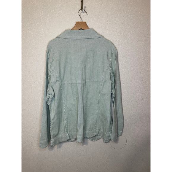AMI Light Green Striped Scalloped Button Front Summer Style Jacket 1X - Picture 5 of 9